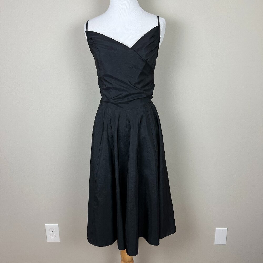 Fordmills Midi Dress Womens 4 Black A-Line Ruched V-Neck Sleeveless‎